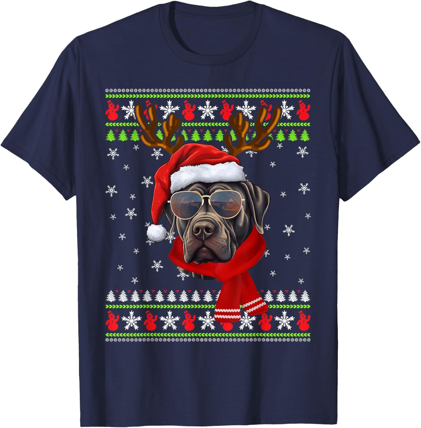 Cane Corso Christmas Funny Xmas Ugly Sweater Pajama T-Shirt - T-Shirt | Navy