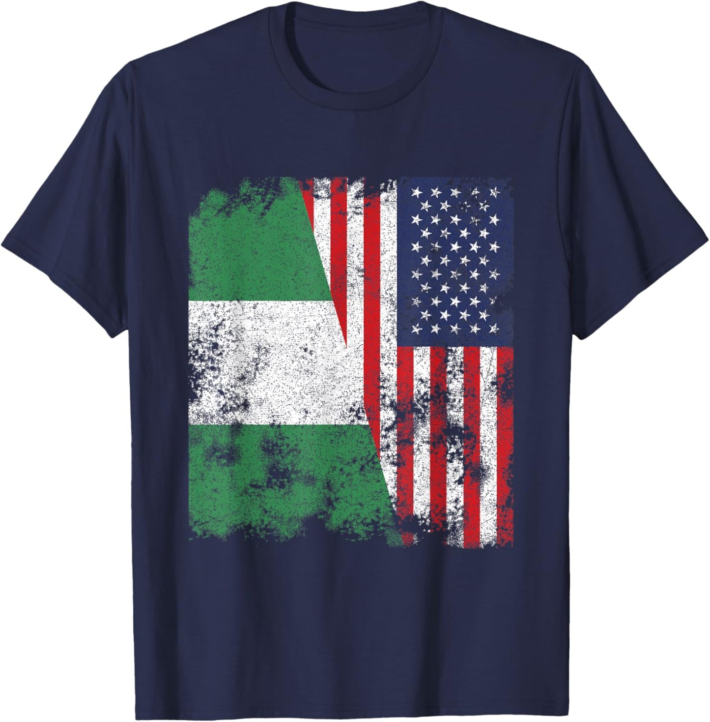 Nigeria USA Flag Distressed - Half American Women Kids Men T-Shirt - T-Shirt | Navy