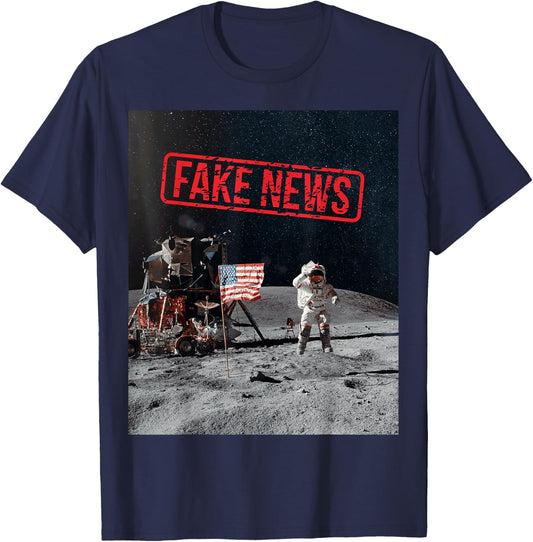 Fake Moon Landing Hoax Funny Conspiracy Theory T-Shirt - T-Shirt | Navy