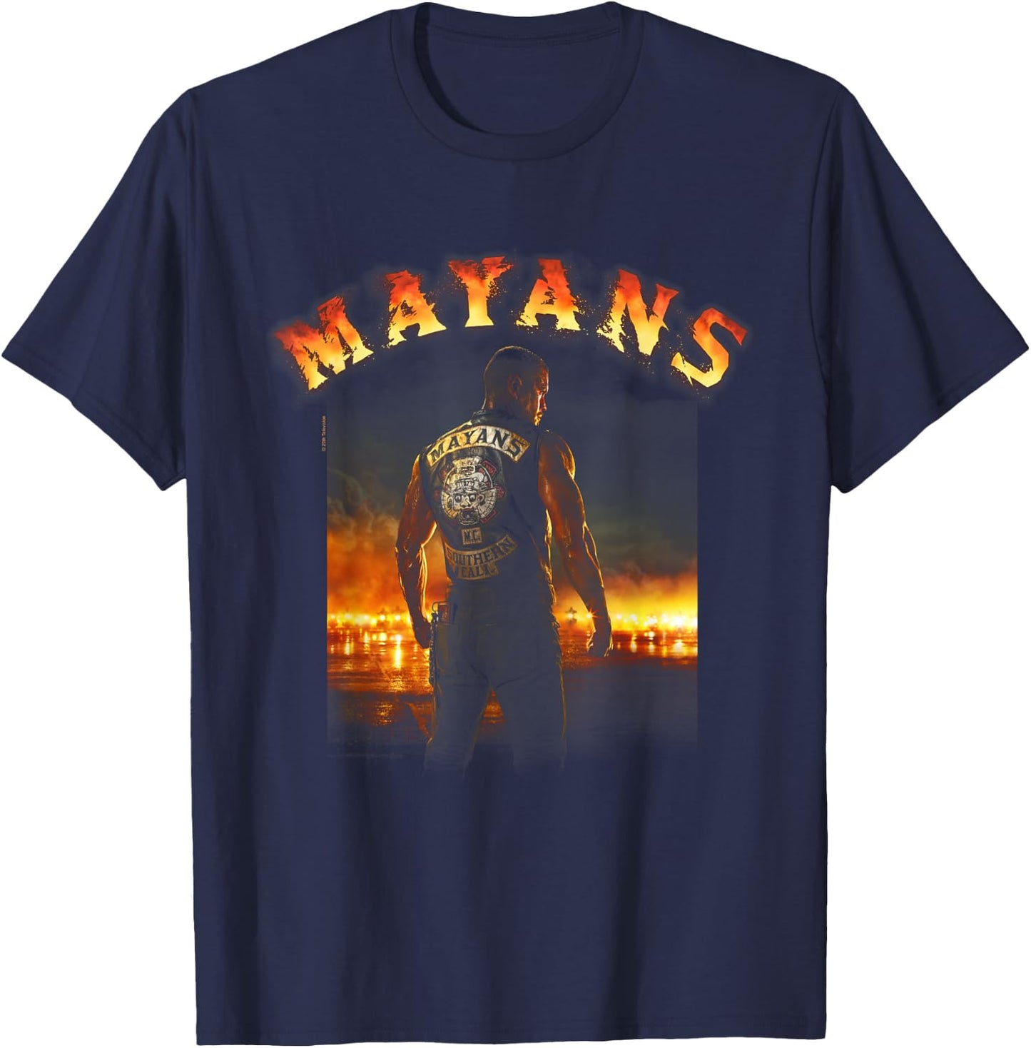 Mayans M.C. Logo on Fire & Pose T-Shirt - T-Shirt | Navy