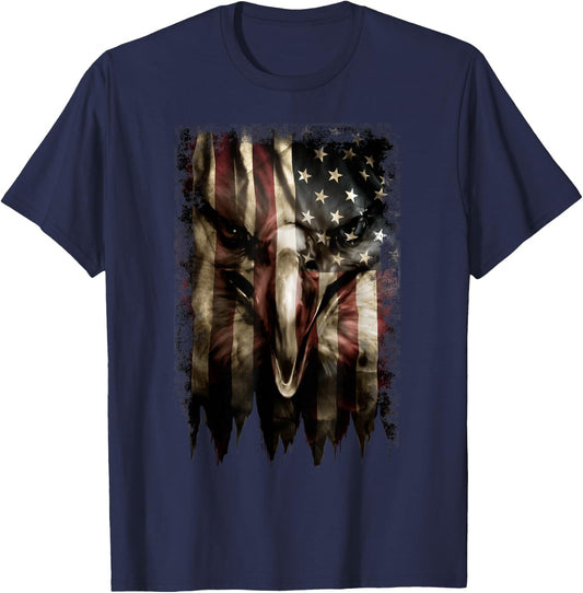 Trendy American Flag Eagle Faded T-Shirt - T-Shirt | Navy