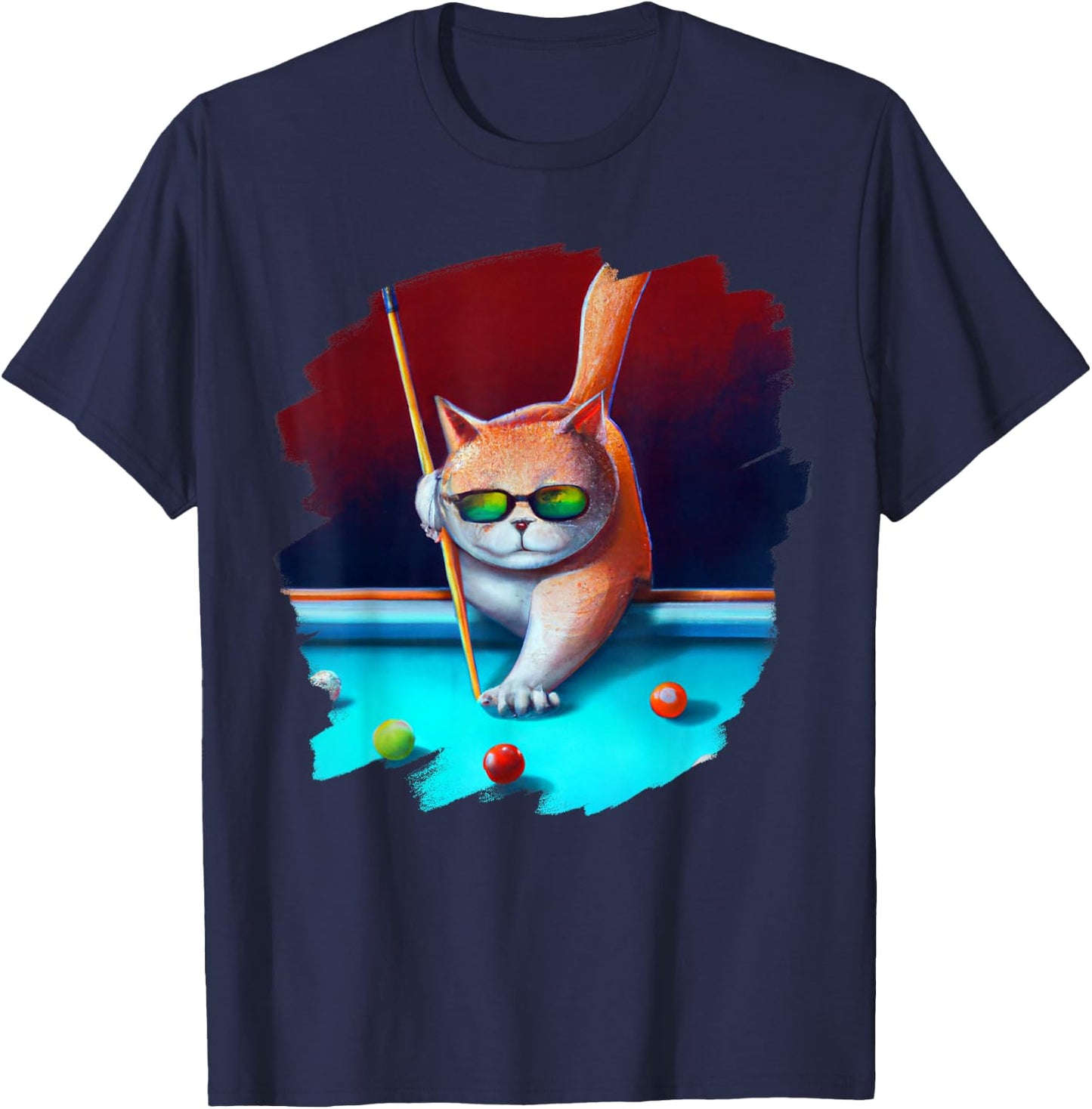 Cat Playing Pool Billiards in Lounge Cool Funny Cats T-Shirt - T-Shirt | Navy