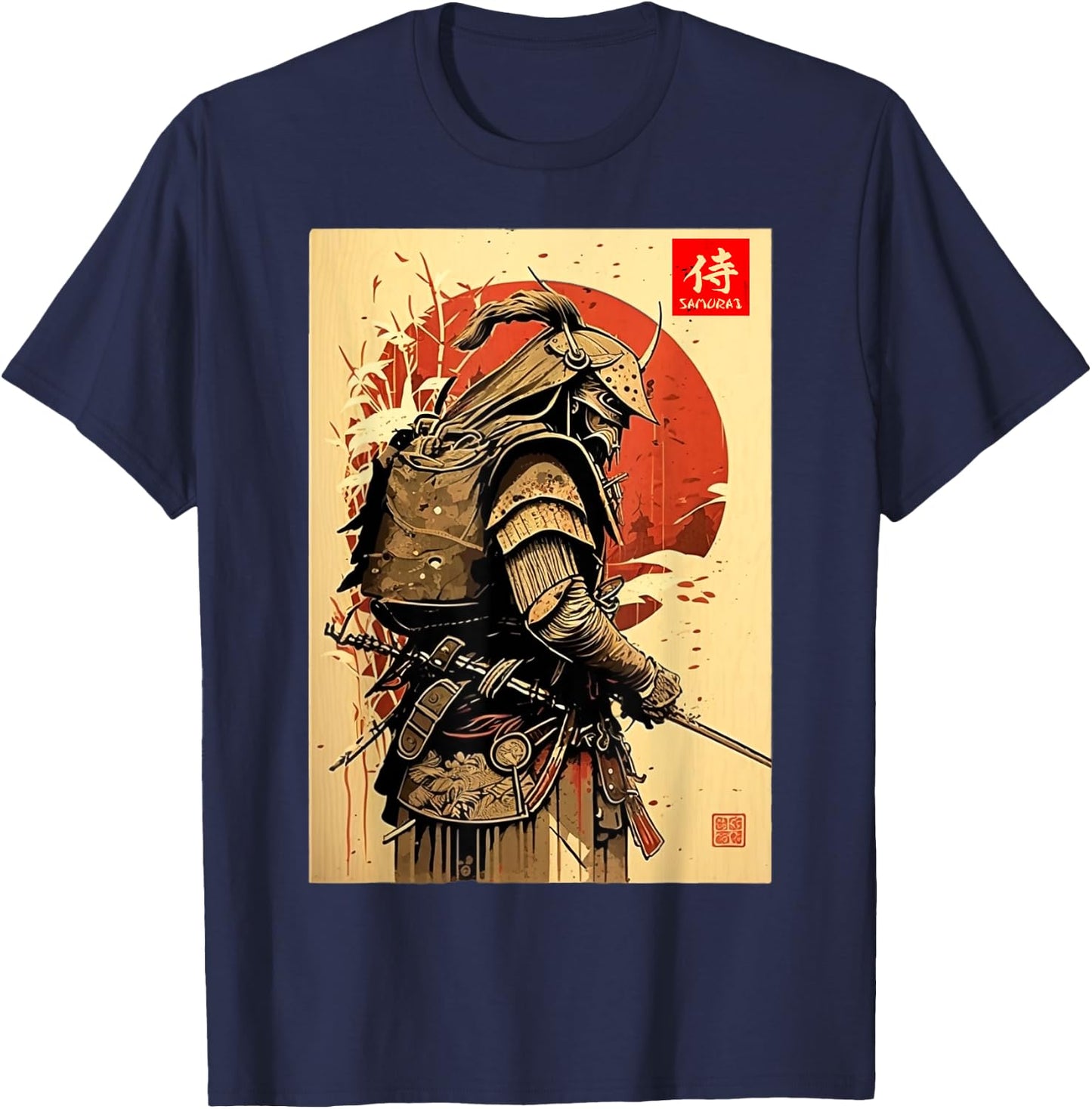 Japanese retro Art Samurai Vintage japanese Bushido Fighter T-Shirt - T-Shirt | Navy