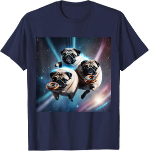 Pugs In Space With Donuts Cute Pug Boys Girls Men Women T-Shirt - T-Shirt | Navy