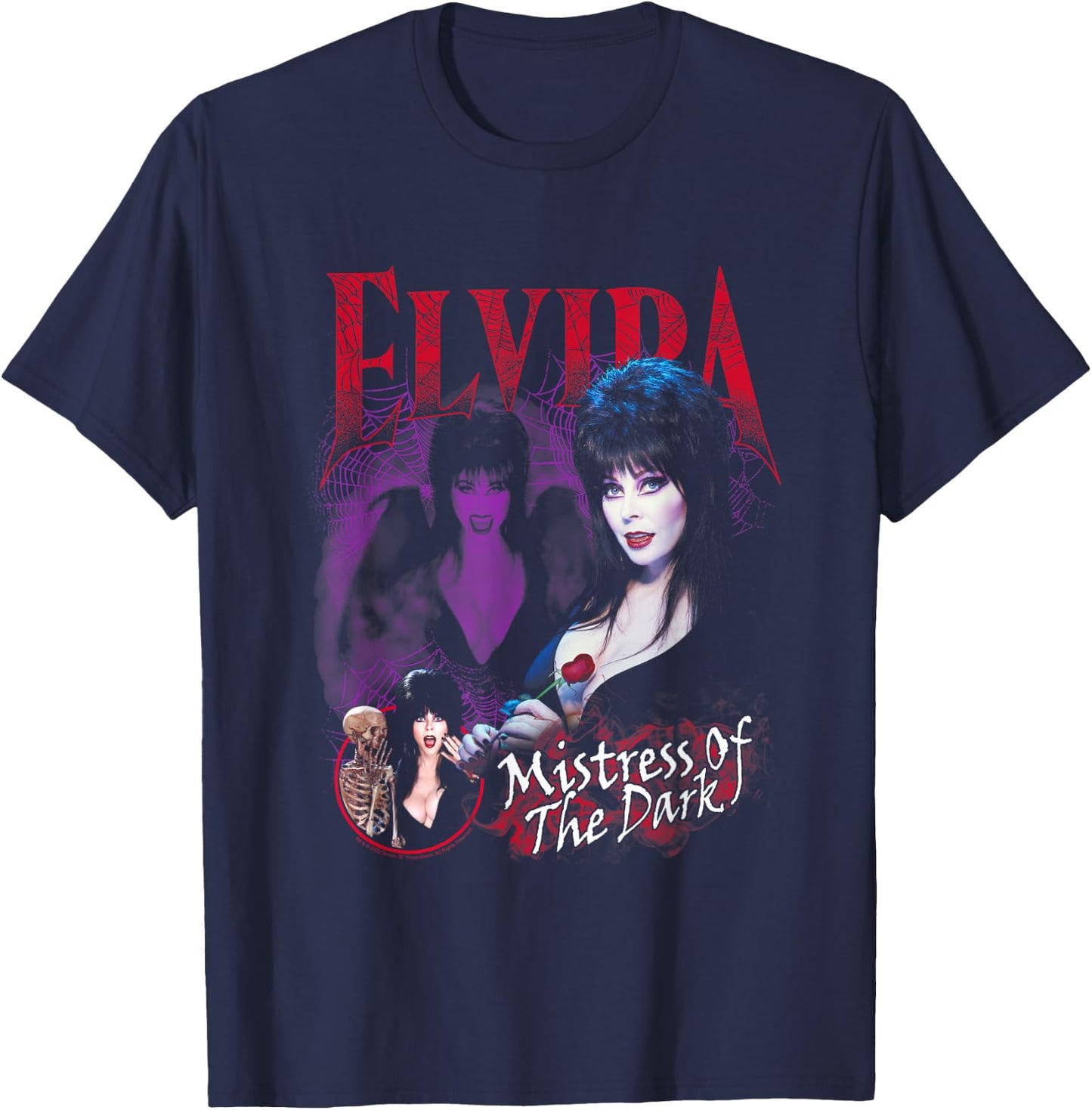 Elvira, Mistress of The Dark Purple and Red Graphic Small T-Shirt - T-Shirt | Navy