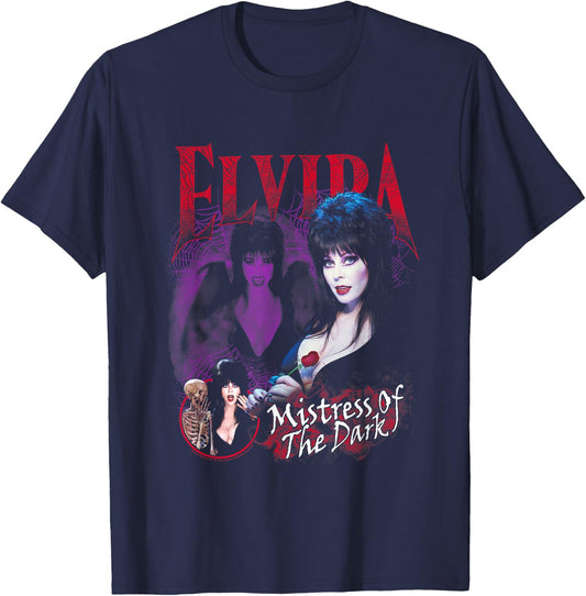 Elvira, Mistress of The Dark Purple and Red Graphic Small T-Shirt - T-Shirt | Navy