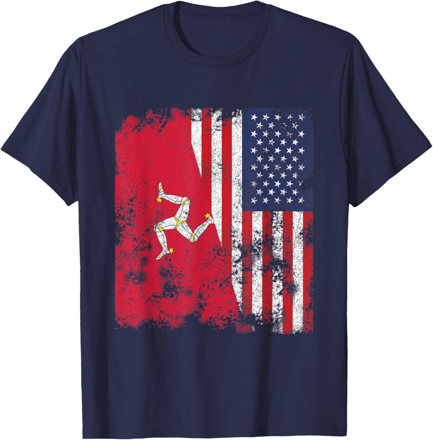 Isle Of Man USA Flag Distressed - Half American T-Shirt - T-Shirt | Navy