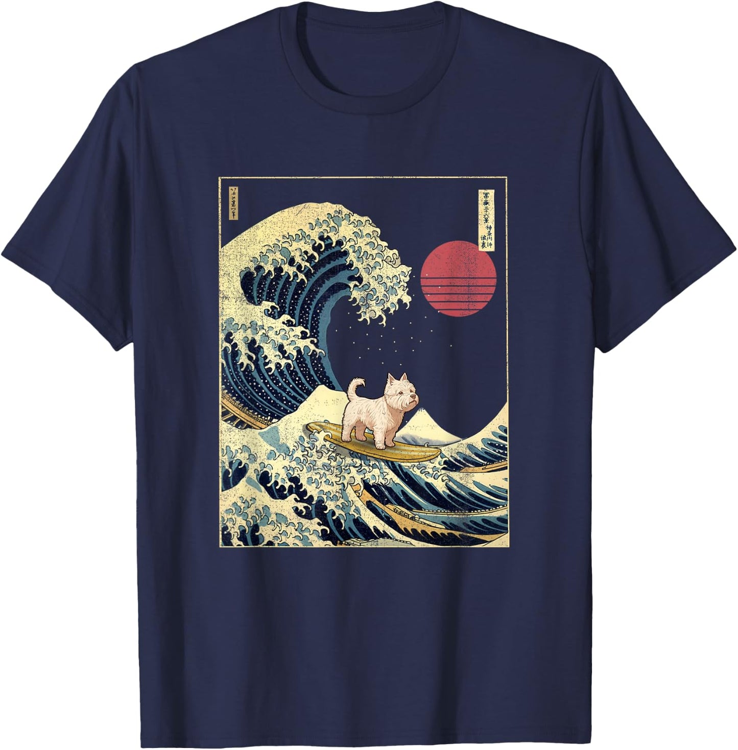 West Highland White Terrier Westie Japanese Kanagawa Wave T-Shirt - T-Shirt | Navy