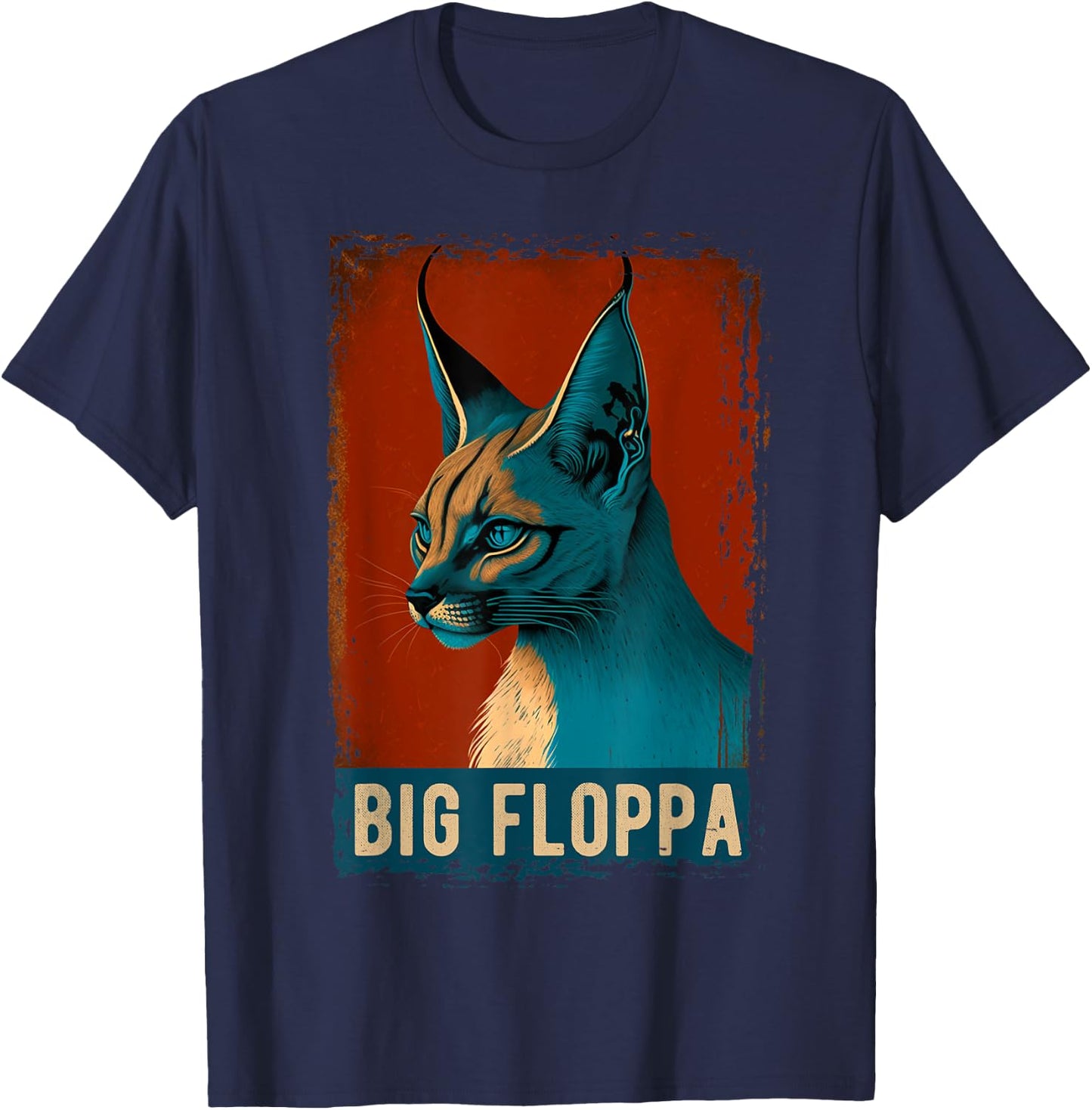 Big Floppa Shirt For Kids Meme Cute Caracal Cat Vintage T-Shirt - T-Shirt | Navy