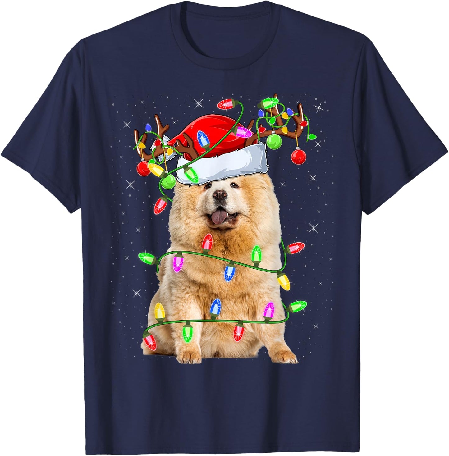 Chow Chow Dog Lover Xmas Lighting Santa Chow Chow Christmas T-Shirt - T-Shirt | Navy