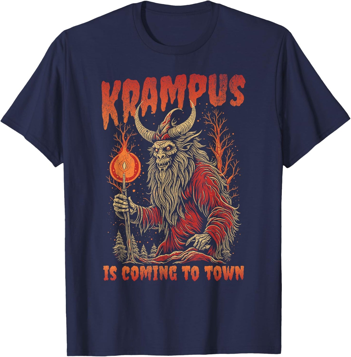 Christmas Krampus Is Coming Hail Santa Funny Xmas Clothing T-Shirt - T-Shirt | Navy