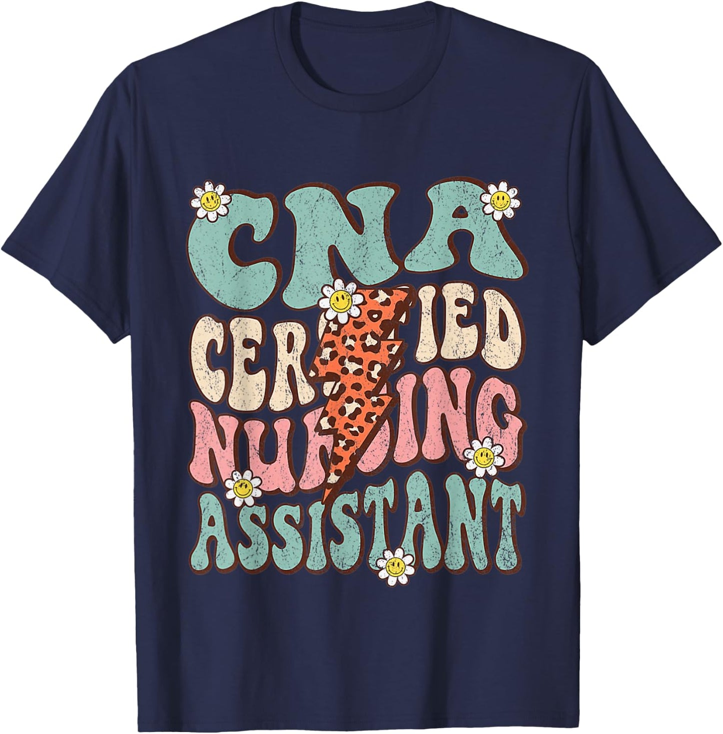 CNA Certificated Nursing Assistant Groovy Retro CNA Life T-Shirt - T-Shirt | Navy