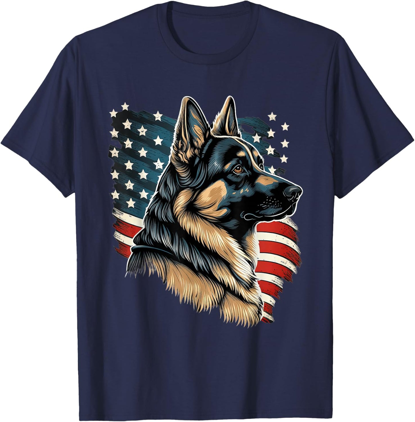 Patriotic USA German Shepherd With American Flag T-Shirt - T-Shirt | Navy