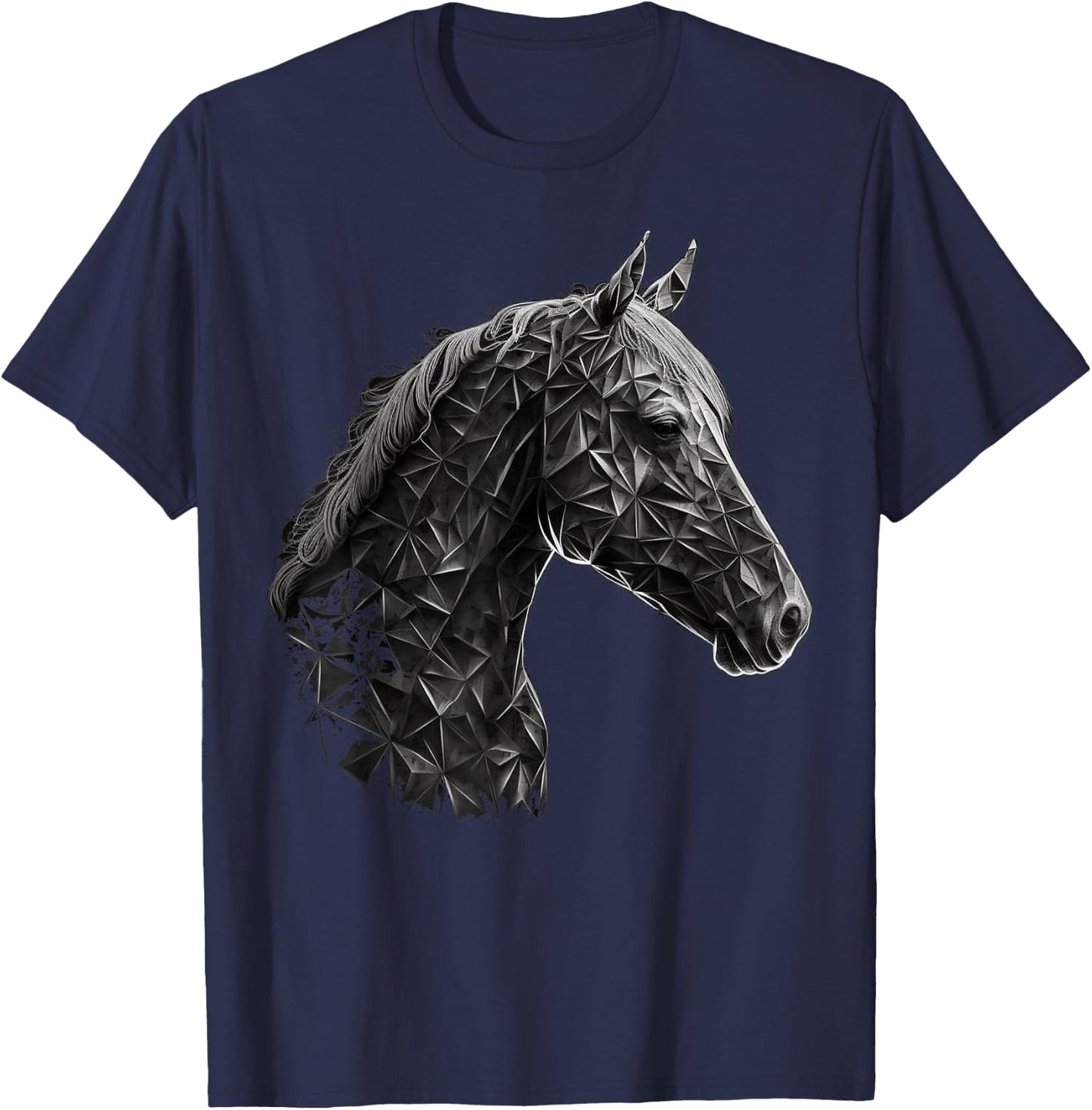 Horse Animal Geometric Polygon Drawing Perd T-Shirt - T-Shirt | Navy