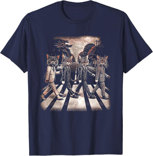Classic Cats Music Band Vintage Retro Heavy Meowtal Musician T-Shirt - T-Shirt | Navy