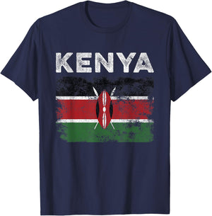 Kenya Flag Distressed - Men Women Kids - Kenyan Flag T-Shirt - T-Shirt | Navy
