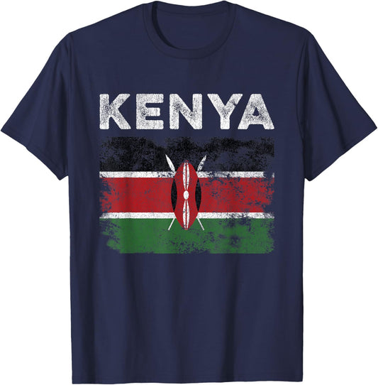 Kenya Flag Distressed - Men Women Kids - Kenyan Flag T-Shirt - T-Shirt | Navy