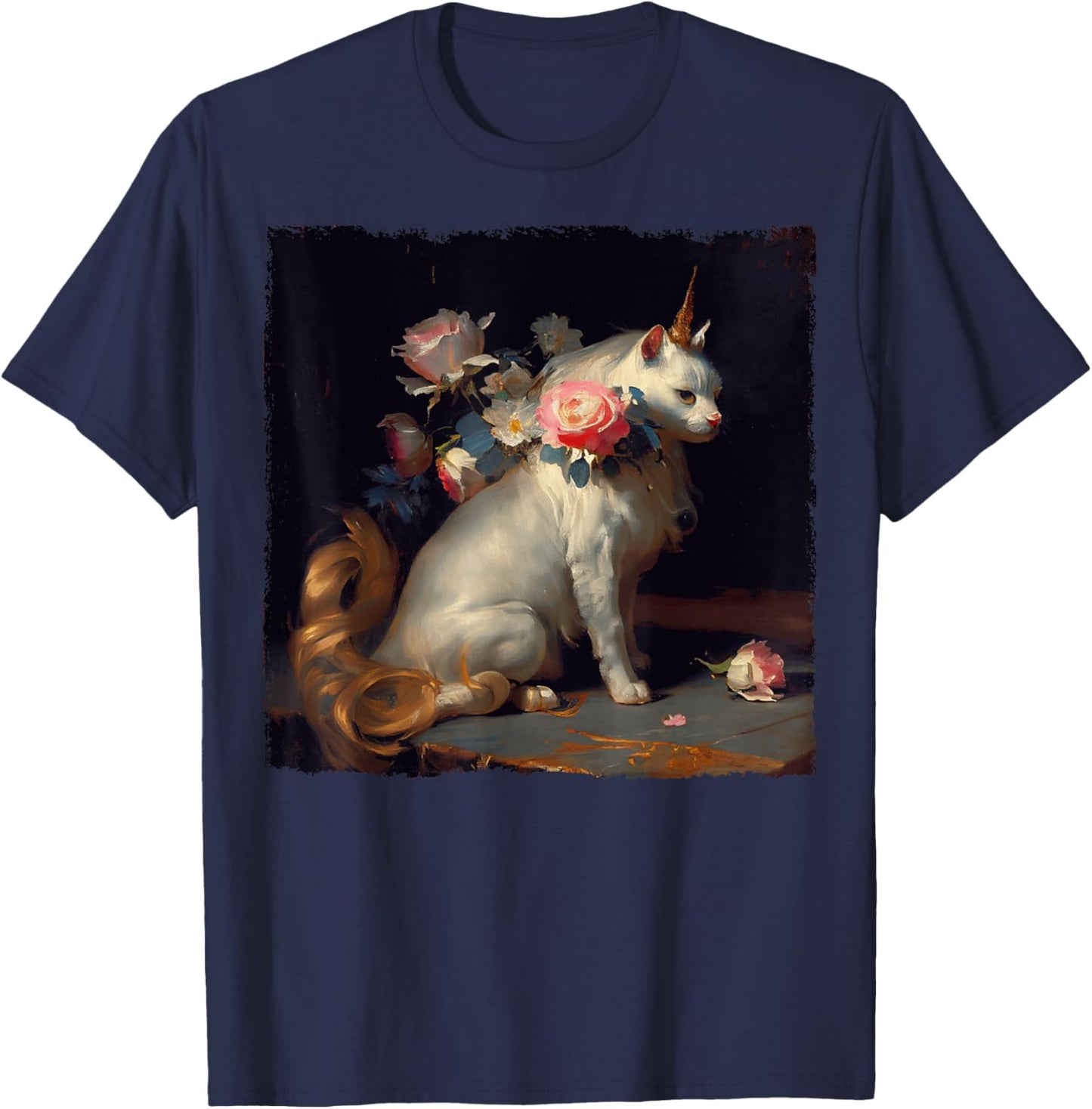 Funny Cat Unicorn Flower for Kids, Women, Men T-Shirt - T-Shirt | Navy