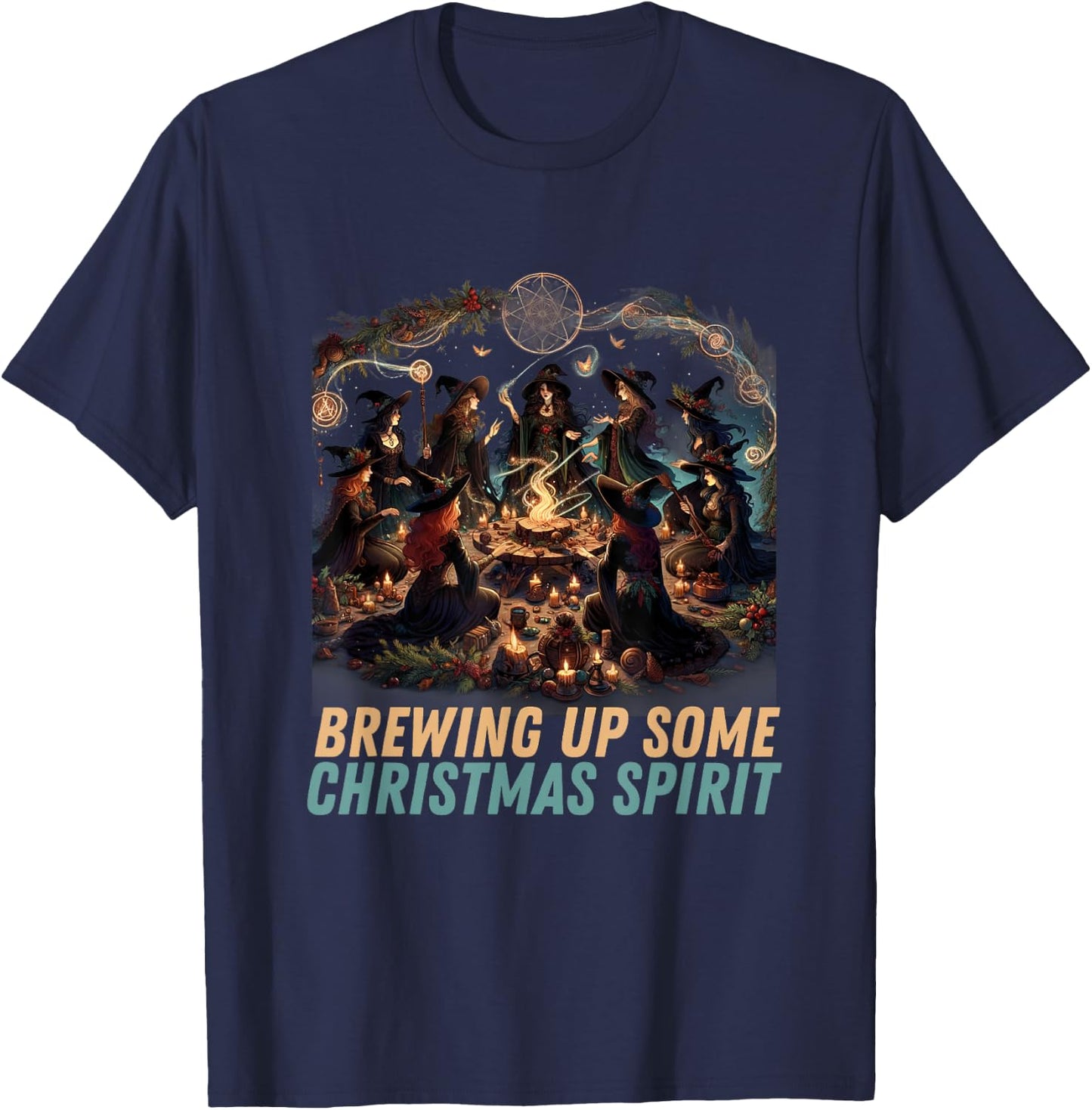 "Brewing Up Some Christmas Spirit" - Yule Witch Coven T-Shirt - T-Shirt | Navy