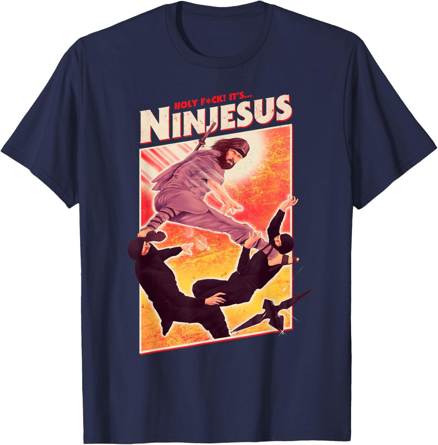 It's Ninjesus 80s Action Movie Atheist Christian Ninja Jesus T-Shirt - T-Shirt | Navy