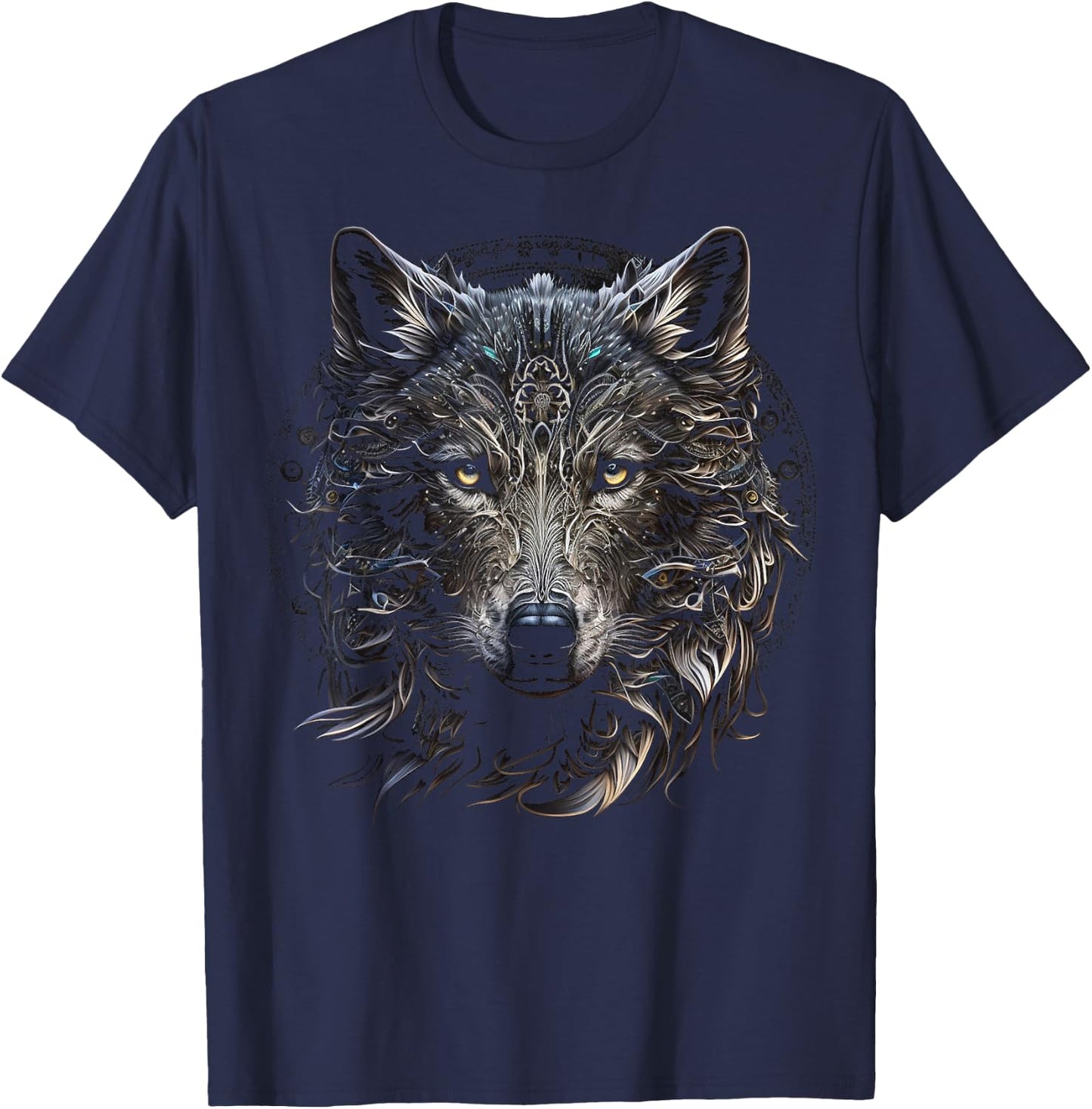 Wolf Mandala Artwork | Animal Motif Wolf T-Shirt - T-Shirt | Navy