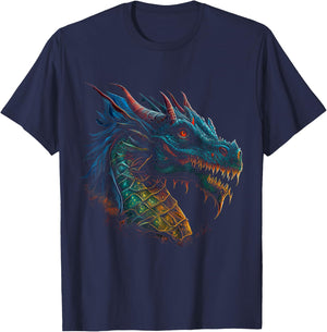Beautiful Blue & Red Dragon Lover Fantasy Art Sharp Teeth T-Shirt - T-Shirt | Navy