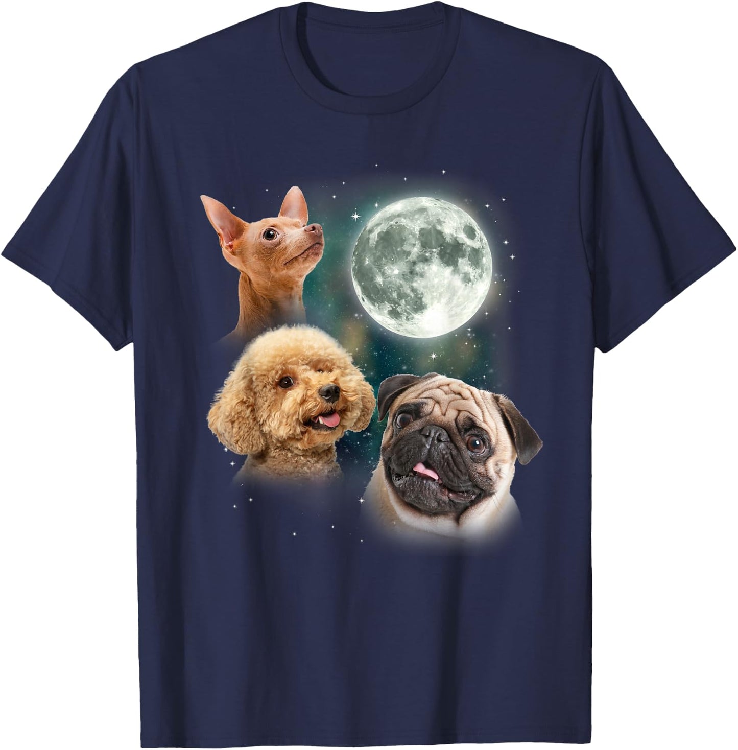 Funny Dog Shirt | 3 Doggo Moon Doggie Lovers Howling Canine T-Shirt - T-Shirt | Navy