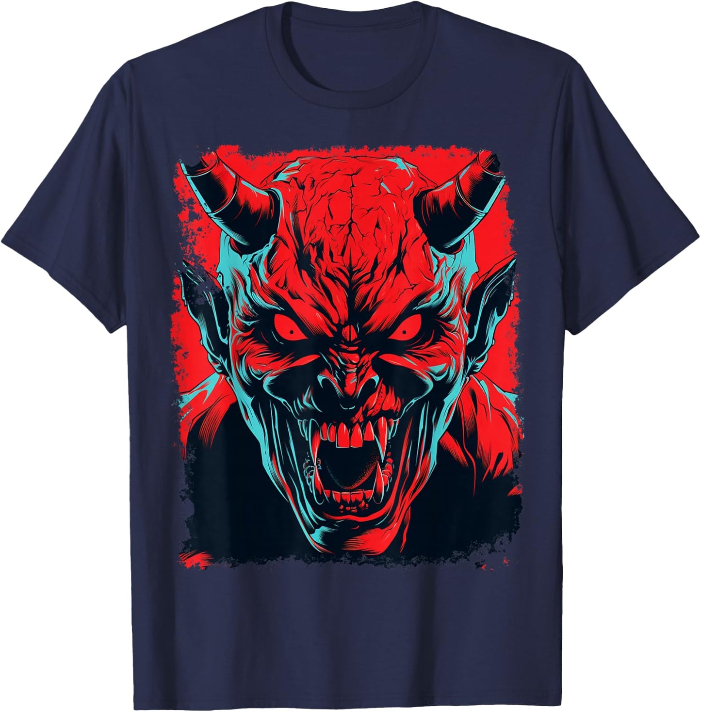 Red Demon Halloween Design T-Shirt - T-Shirt | Navy