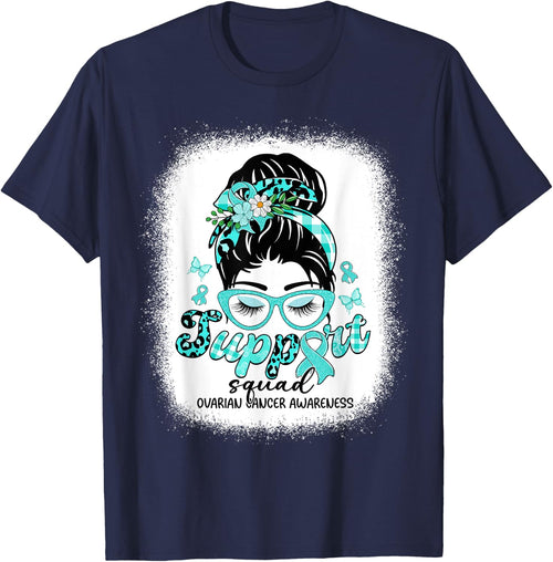 Support Squad Messy Bun Women Ovarian Cancer Awareness