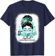 Support Squad Messy Bun Women Ovarian Cancer Awareness T-Shirt - T-Shirt | Navy
