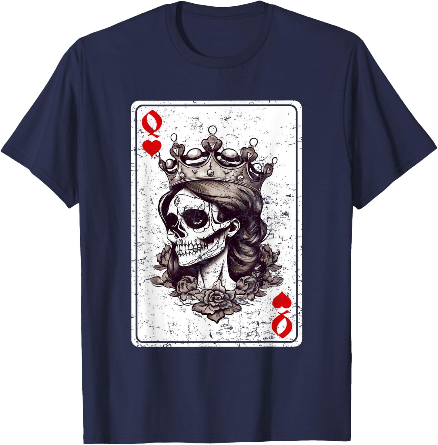 Queen of Hearts Card Game Horror Heart Queen Gothic T-Shirt - T-Shirt | Navy