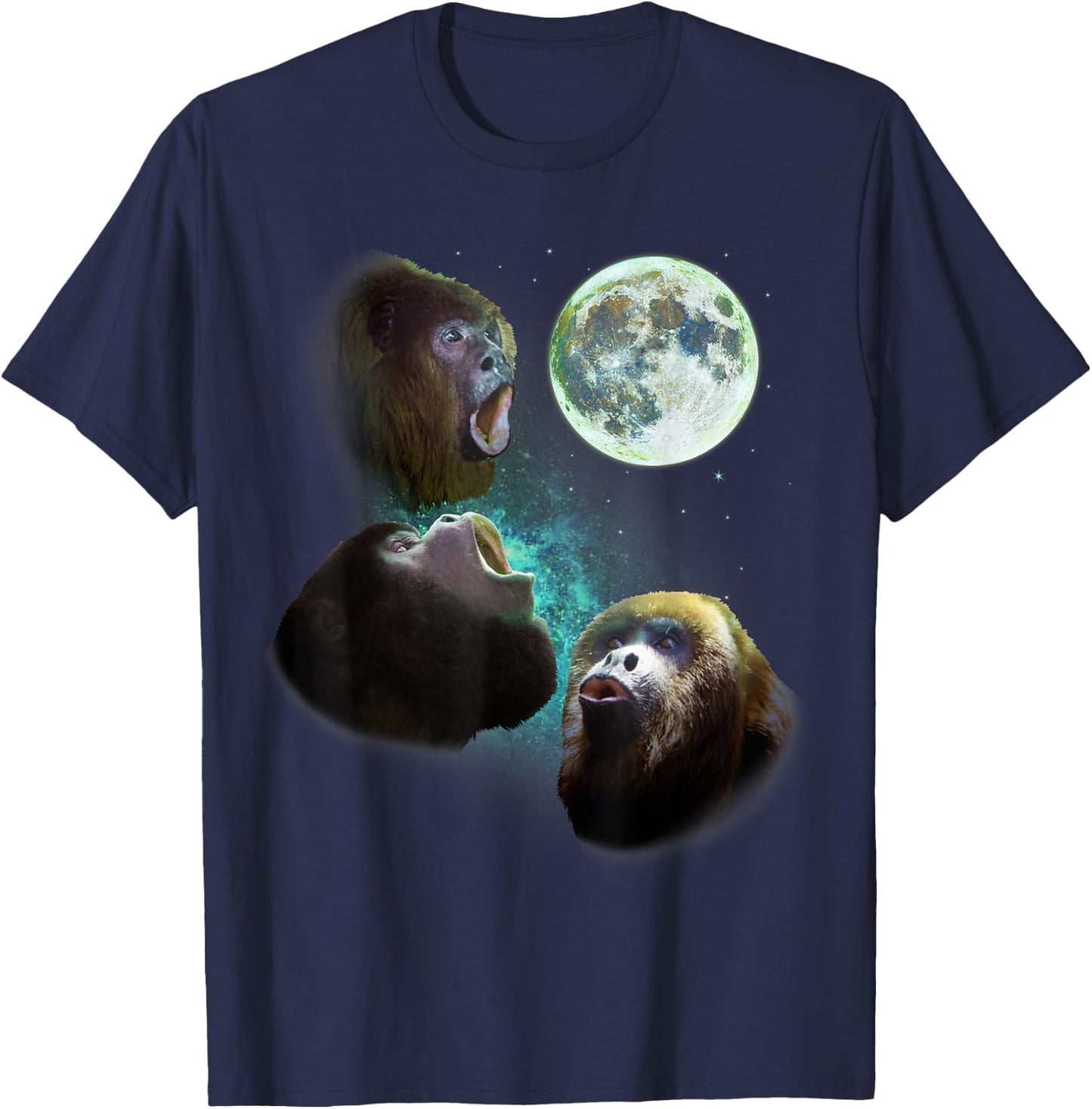Three Howler Monkeys Howl At Moon 3 Wolfs Wolves Fun Parody T-Shirt - T-Shirt | Navy