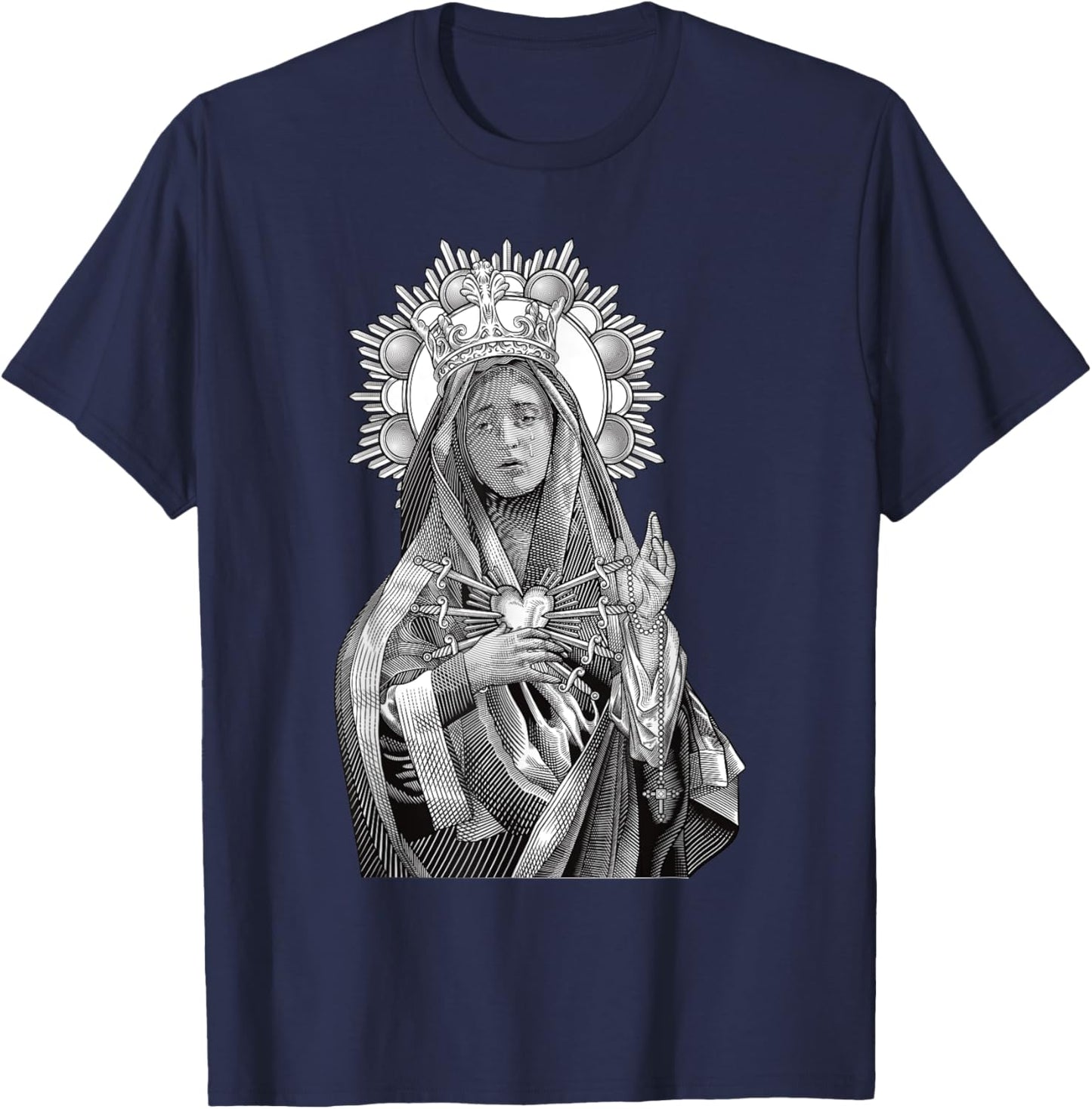 Mater Dolorosa Our Lady of Sorrows Virgin Mary Catholic T-Shirt - T-Shirt | Navy
