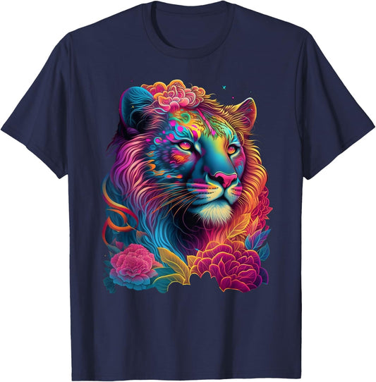 Dinosaurus Rekx Kids' Black with Rainbow Retro Rainbow Lion Graphic T-Shirt - T-Shirt | Navy