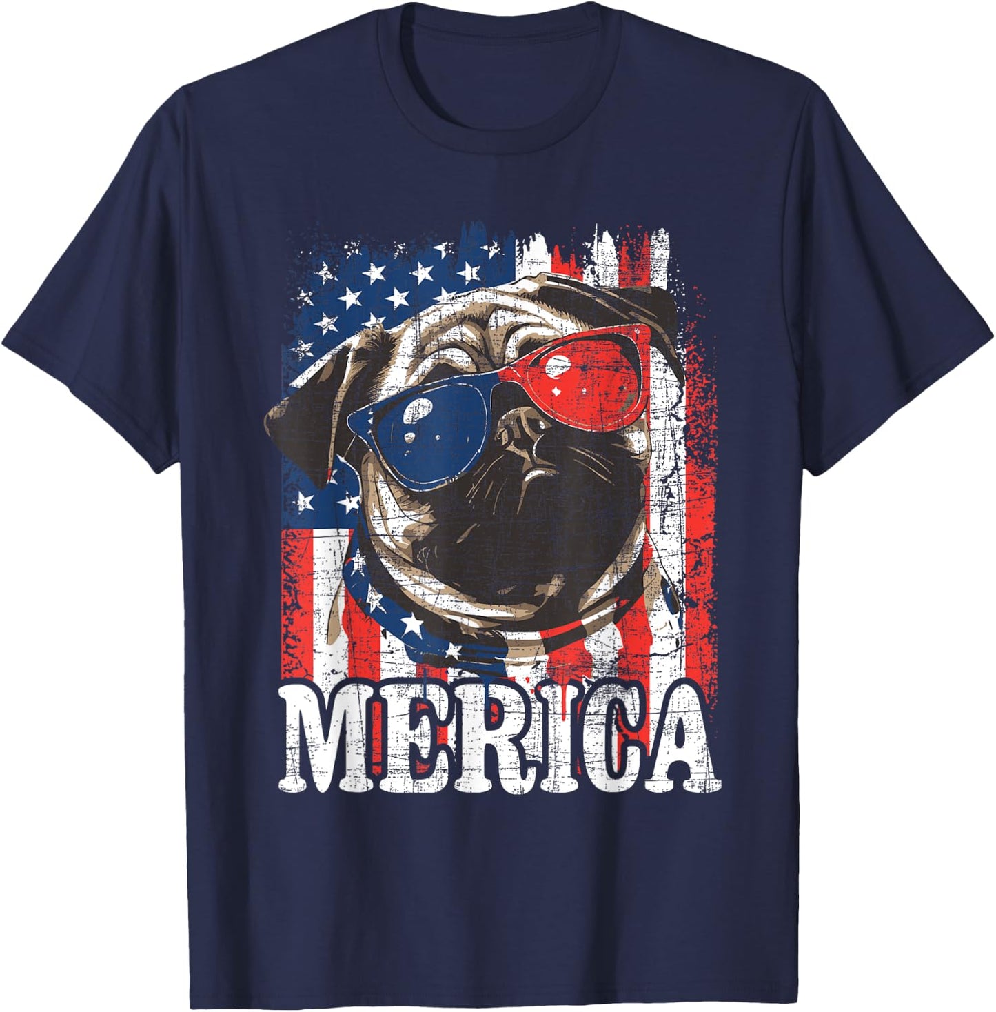 Merica - USA Flag Patriotic Pug Dog Owner Puppy Pet Trainer T-Shirt - T-Shirt | Navy
