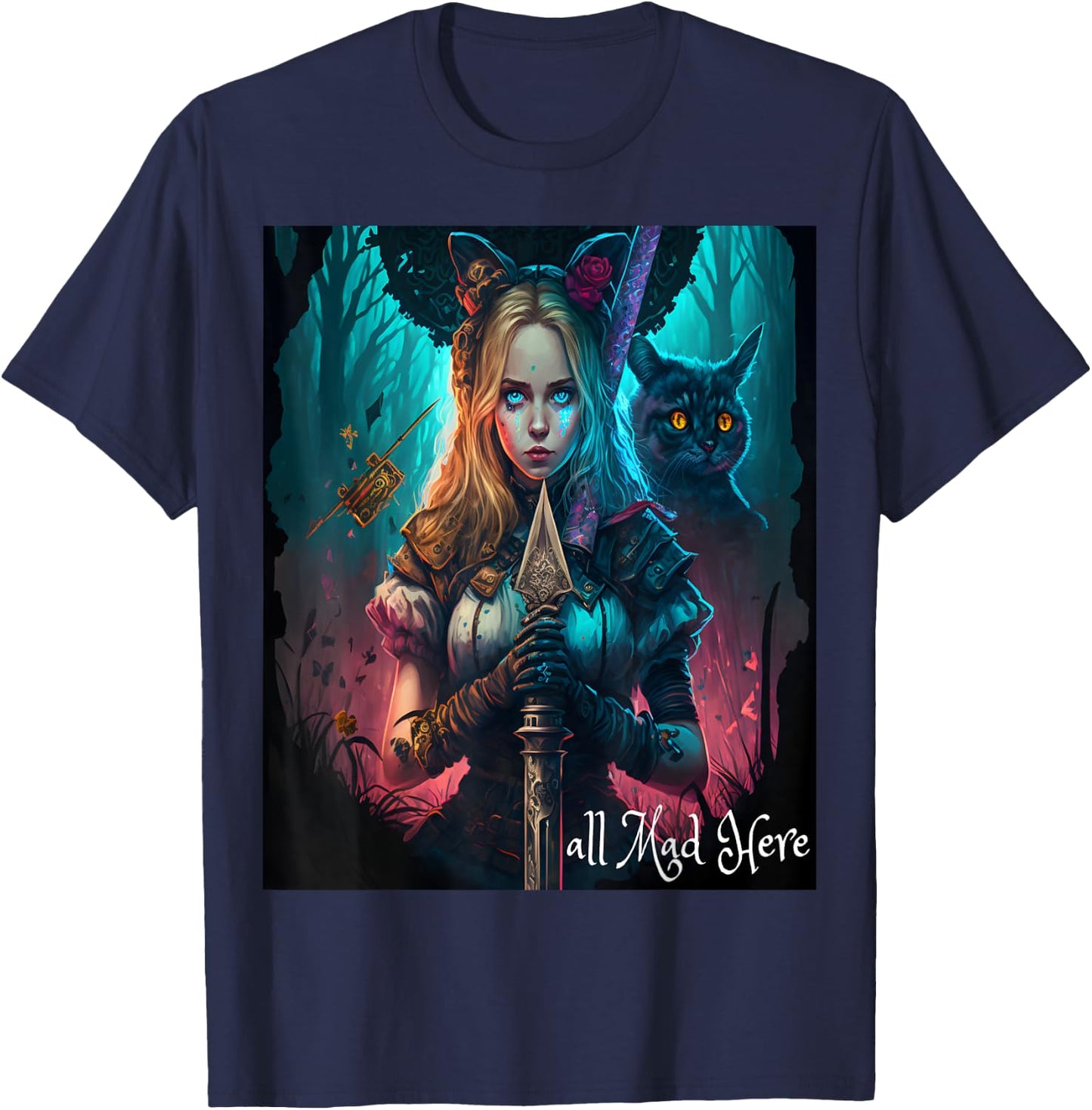 Alice in Wonderland Rabbit All Mad Here Mom Boys Girls Men T-Shirt - T-Shirt | Navy