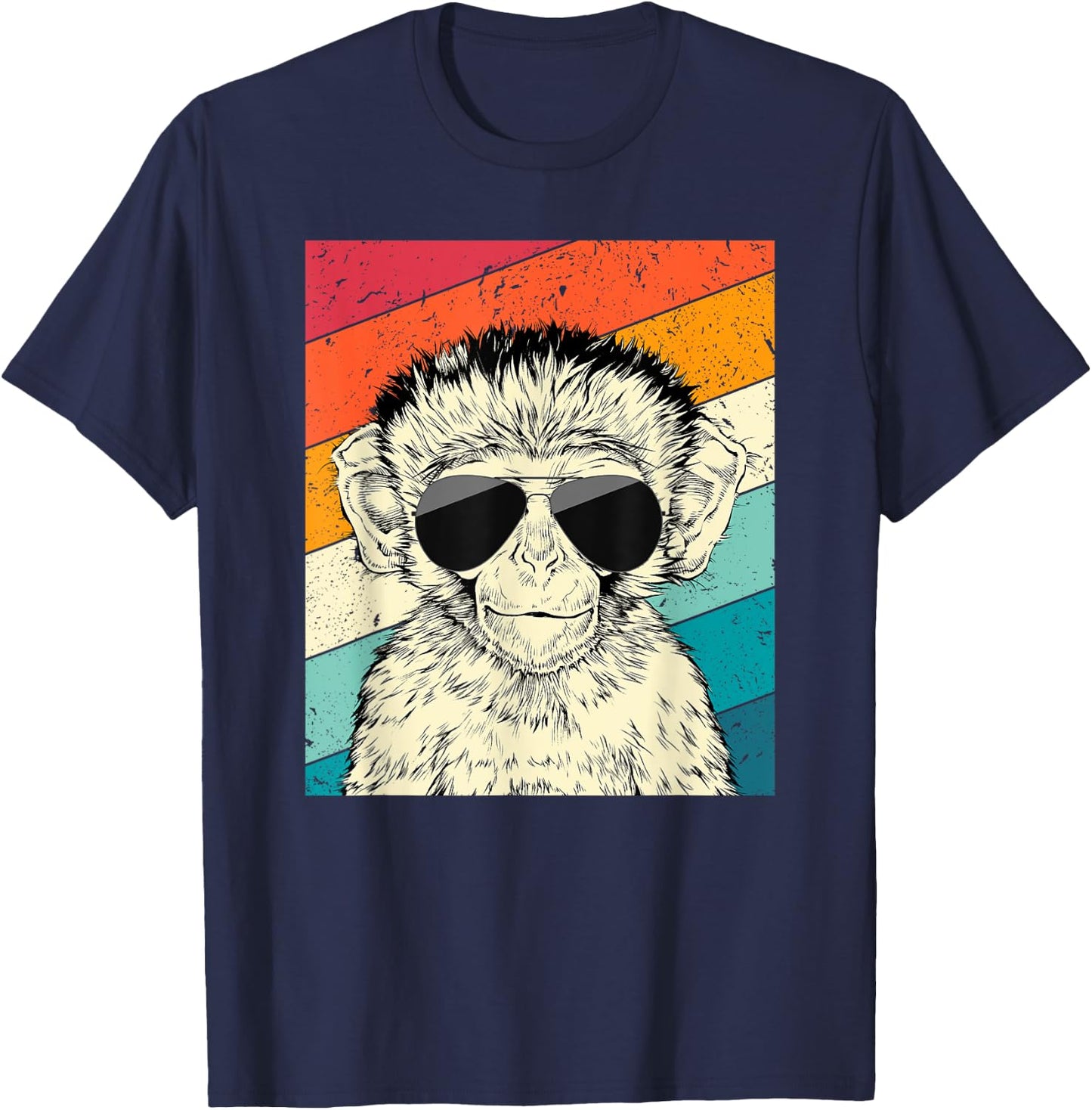 Retro Vintage Monkey with Sunglasses Wild Life Lovers T-Shirt - T-Shirt | Navy