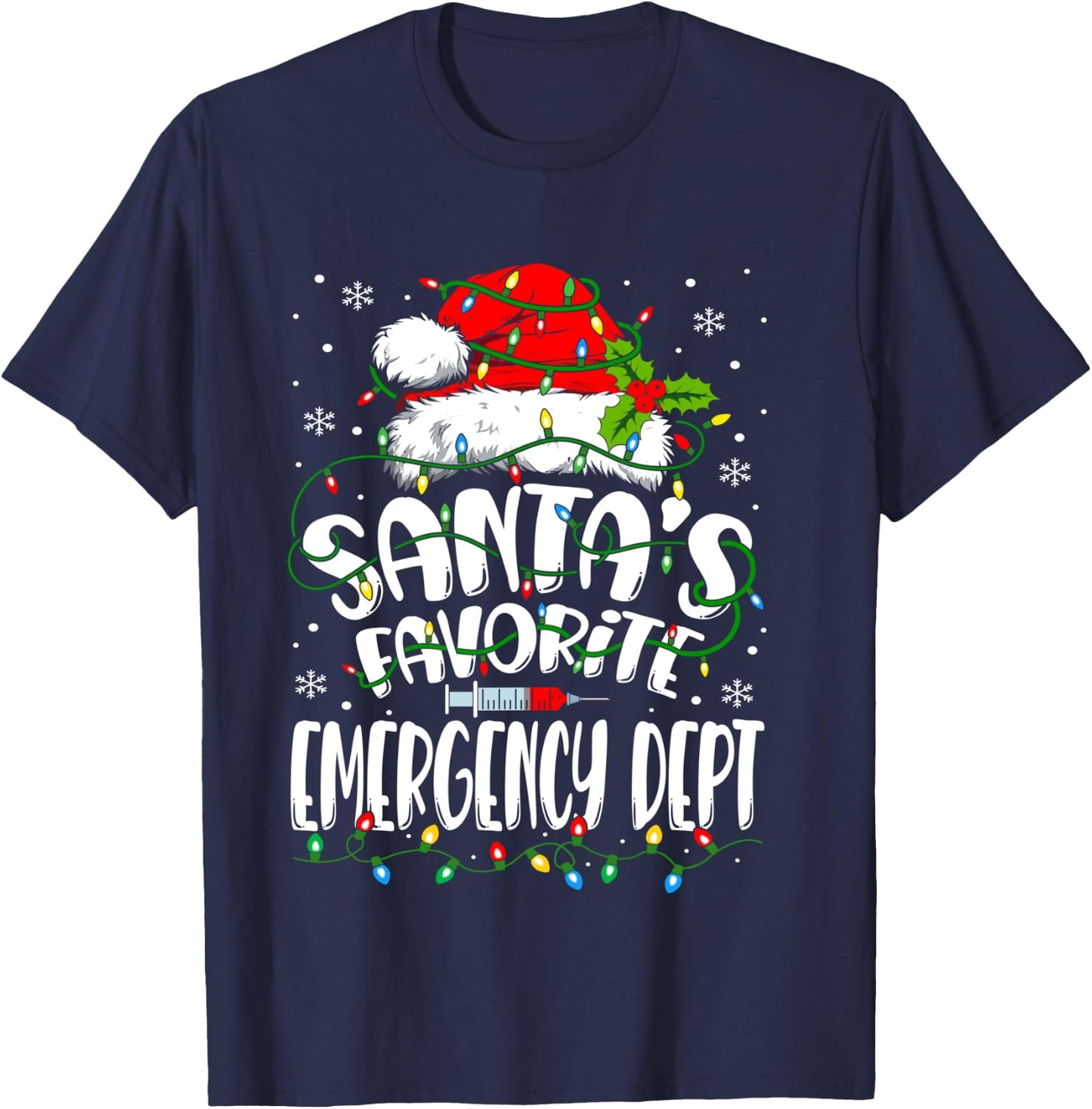 Santa Favorite Emergency Department Christmas ER Nurse T-Shirt - T-Shirt | Navy