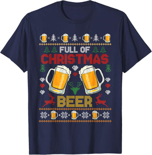 Full Of Christmas Beer And Christmas Cheer Couple Matching T-Shirt - T-Shirt | Navy
