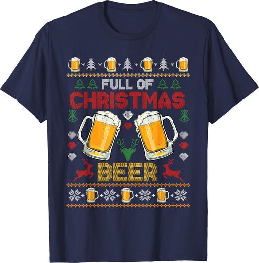 Full Of Christmas Beer And Christmas Cheer Couple Matching T-Shirt - T-Shirt | Navy