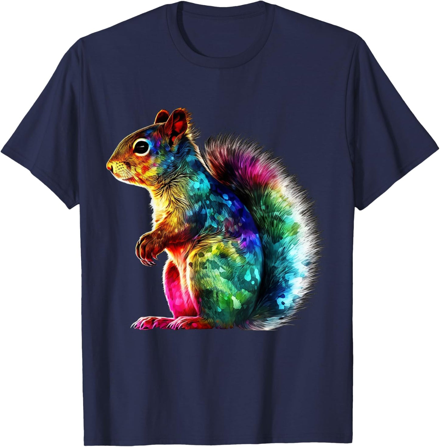 Squirrel Artwork - Colourful Animal Squirrel T-Shirt - T-Shirt | Navy