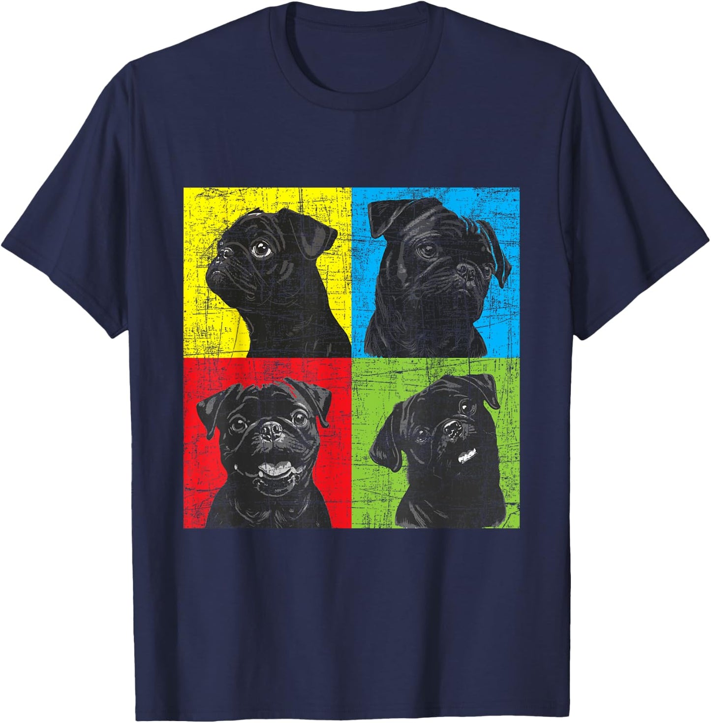 Colorful Pug Face Portrait - Dog Lover Puppy Pet Owner T-Shirt - T-Shirt | Navy