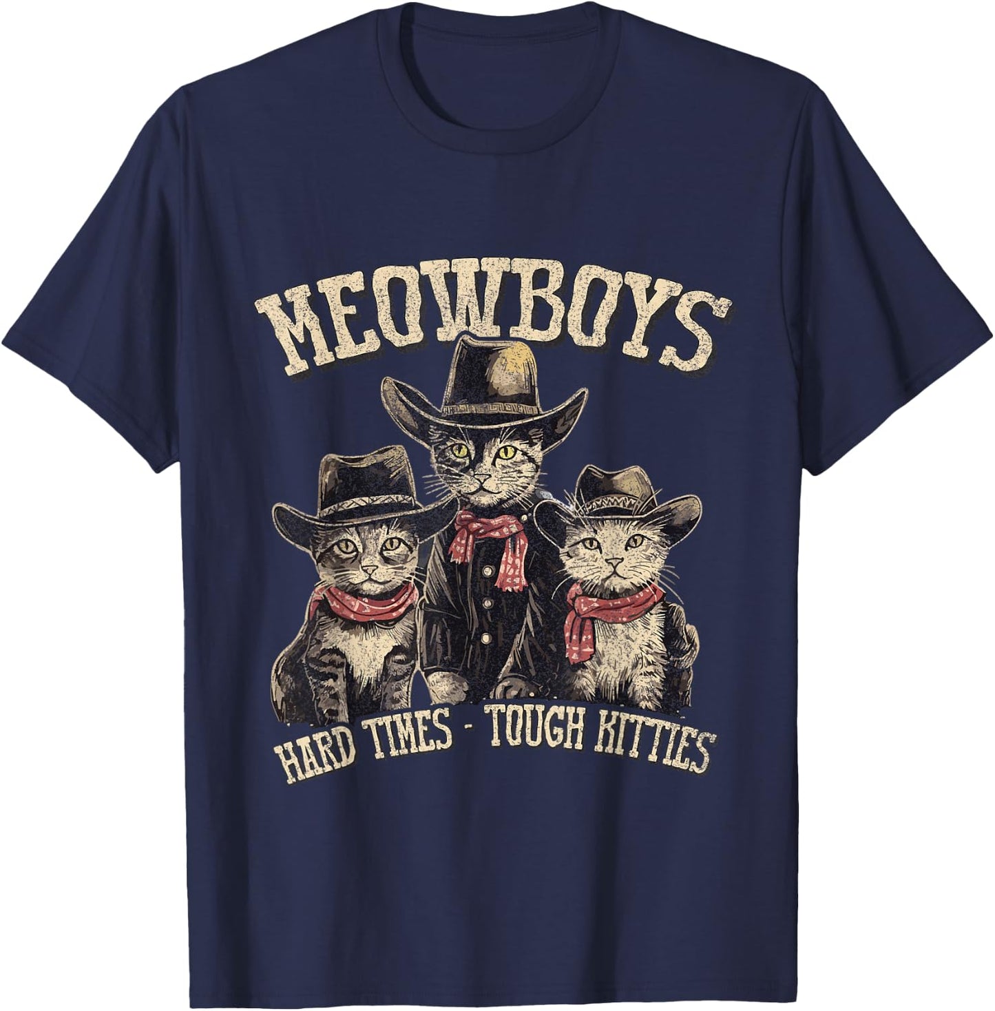 Meowboys Cowboy Cats with Hats T-Shirt - T-Shirt | Navy
