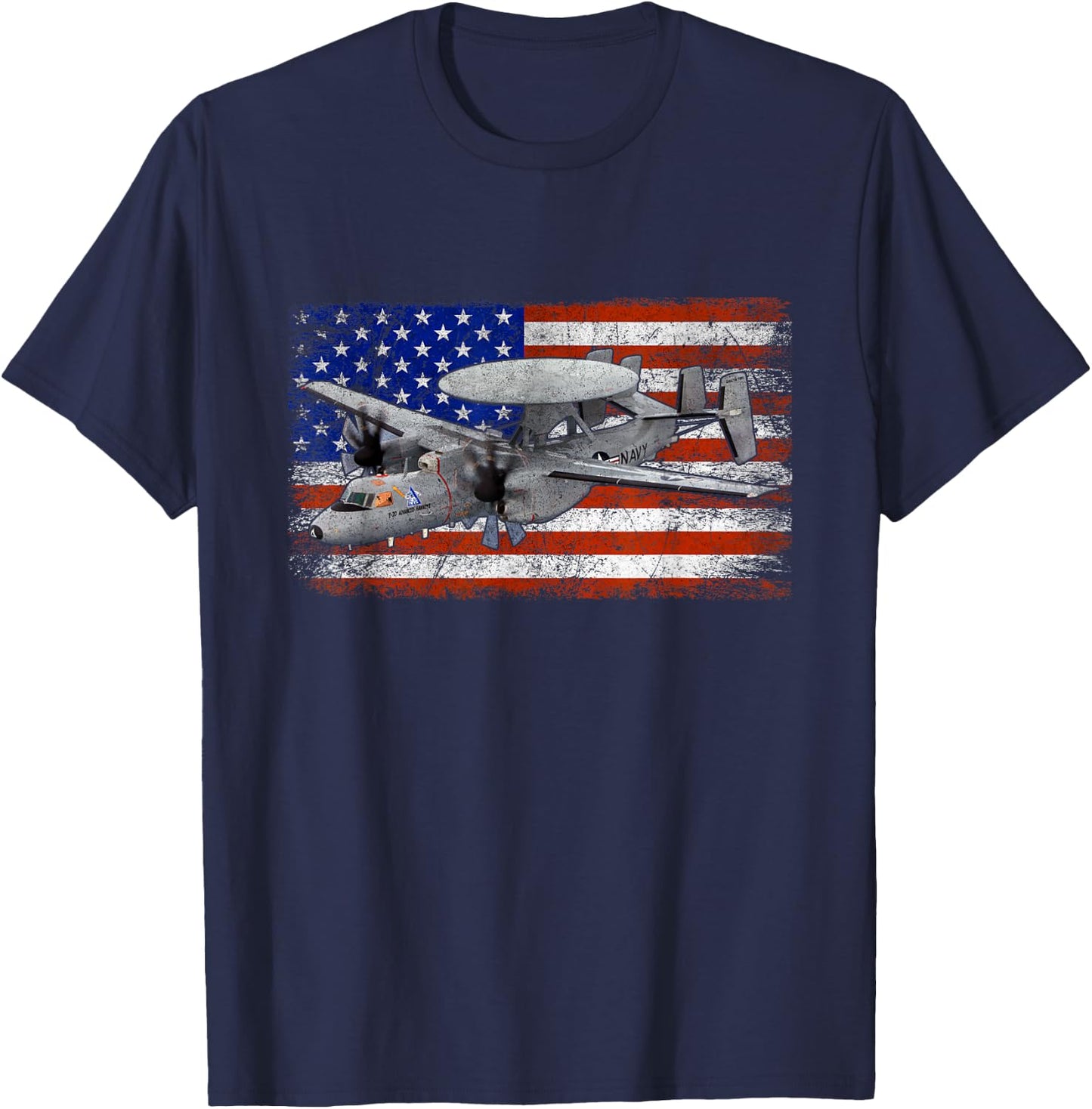 E-2 Hawkeye Airplane Vintage Flag T-Shirt - T-Shirt | Navy