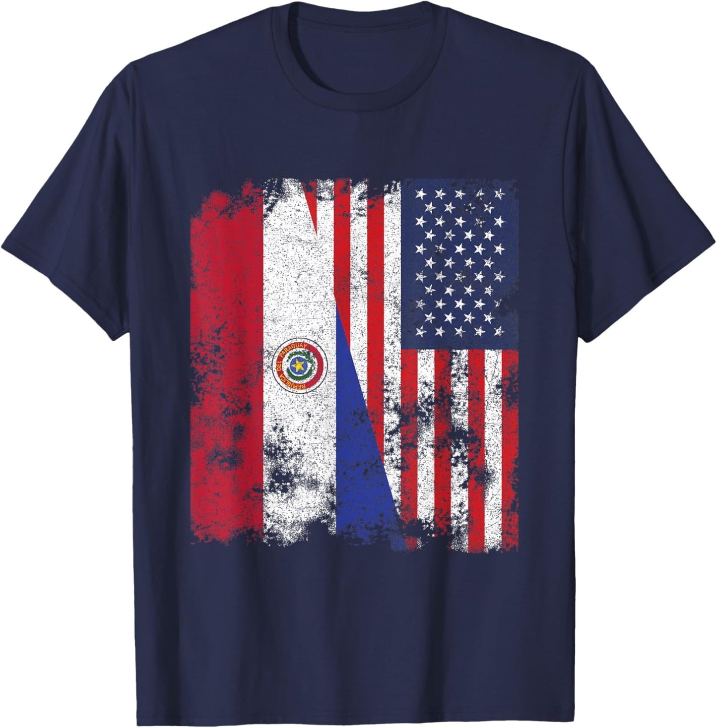 Paraguay USA Flag Distressed - Half American Kids Men T-Shirt - T-Shirt | Navy