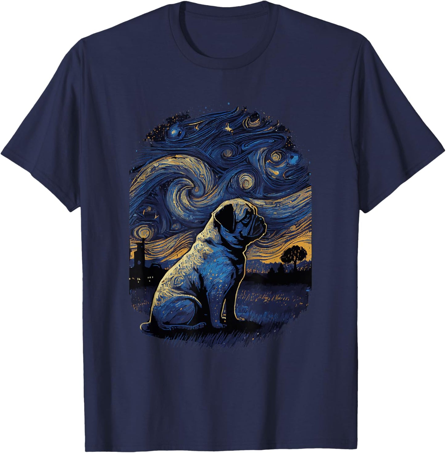 Pug Starry Night T-Shirt - T-Shirt | Navy