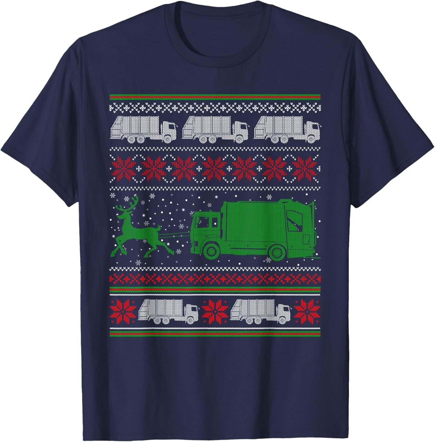 Garbage Truck Riding Reindeers Ugly Christmas Sweater Boys T-Shirt - T-Shirt | Navy