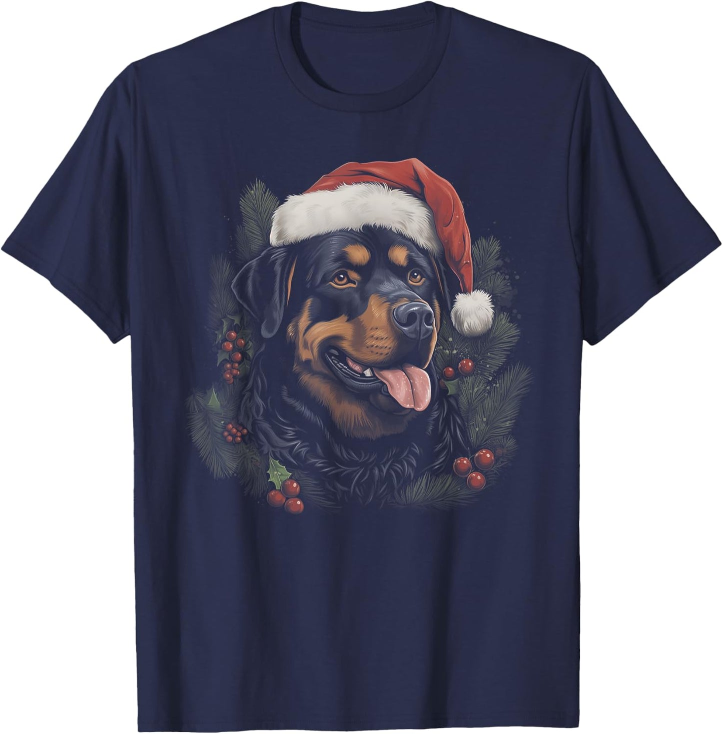 Rottweiler Dog Funny Christmas Santa Hat Tree Matching T-Shirt - T-Shirt | Navy
