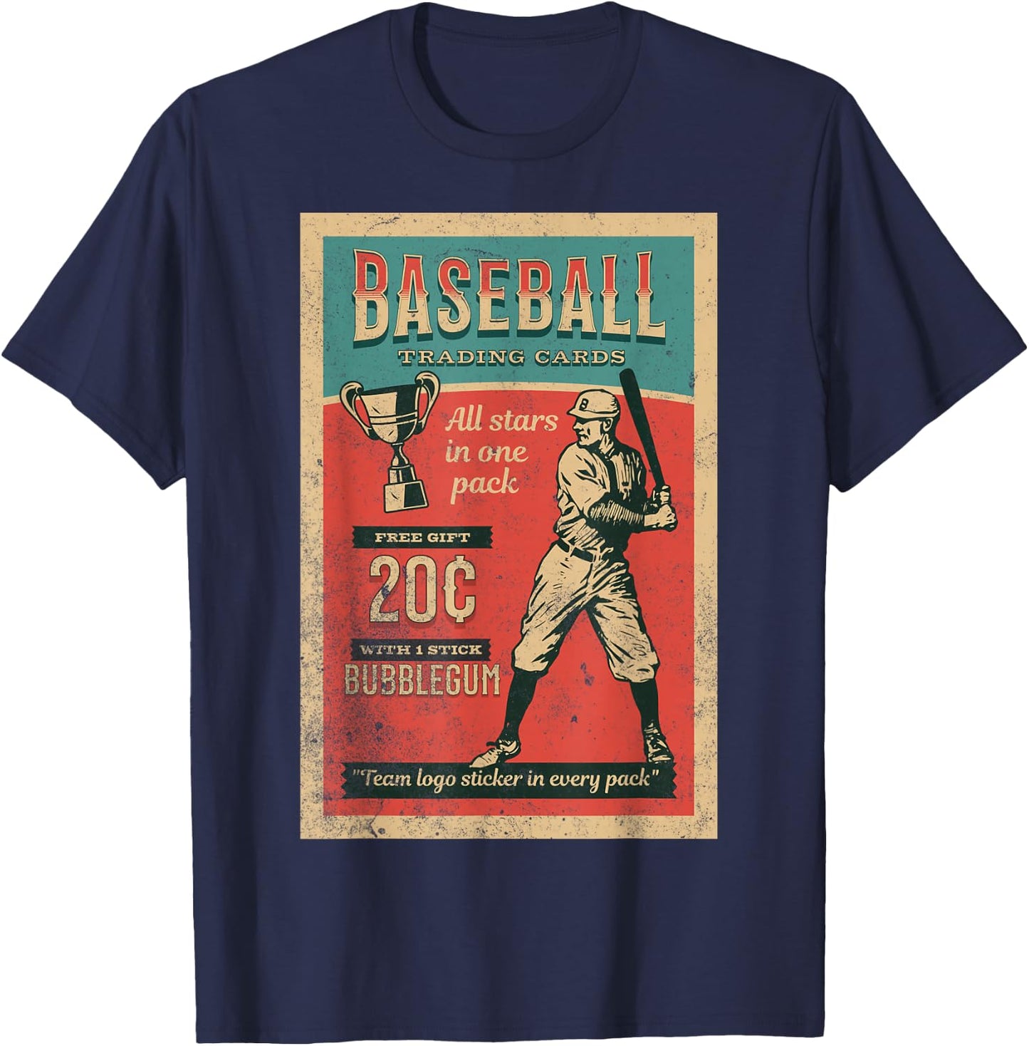 Baseball Card Wrapper Vintage Retro Distressed Hobby T-Shirt - T-Shirt | Navy
