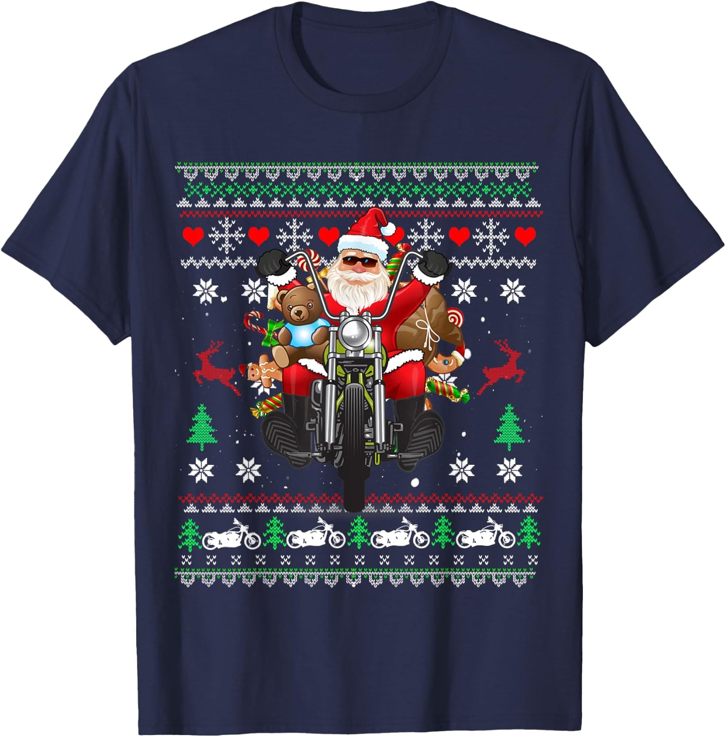 Santa On Motorcycle, Merry Christmas, Men, Biker, Rider Ugly T-Shirt - T-Shirt | Navy